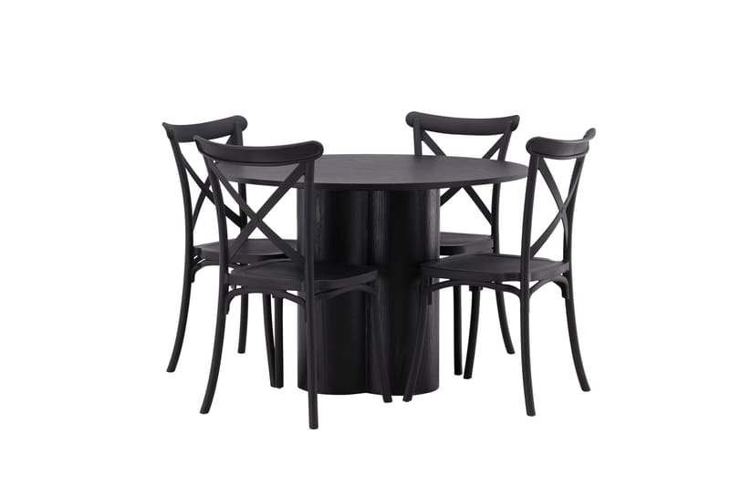 Olivia Matgrupp 110 cm Rund med 4 Crosett Stolar - Svart - Products - Möbler - Bord & matgrupp - Matgrupp