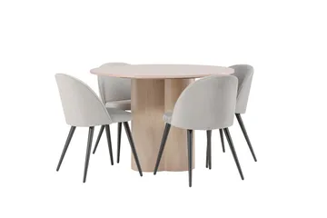 Olivia Matgrupp 110 cm Rund med 4 Velvet stolar - Whitewash - Products - Möbler - Bord & matgrupp - Matgrupp