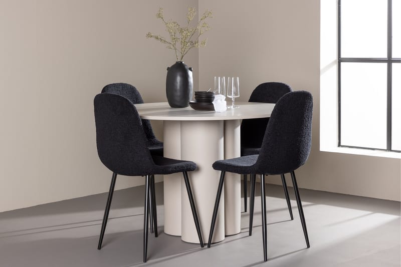 Olivia Matgrupp 110 cm Rund med 4 Polar stolar - Beige/Svart - Products - Möbler - Bord & matgrupp - Matgrupp