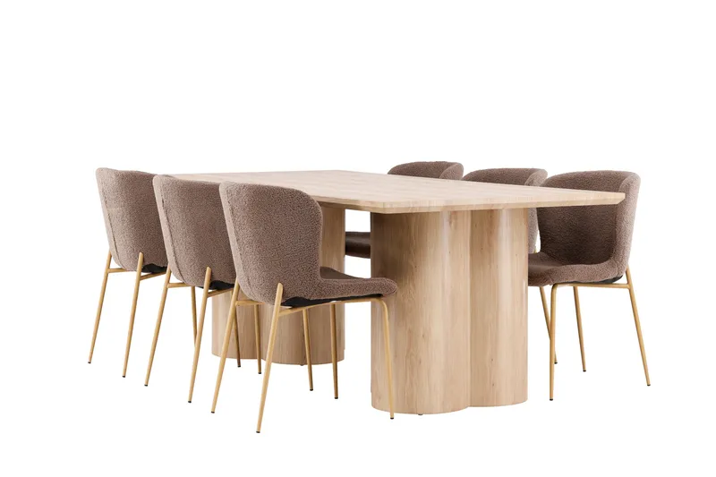 Olivia Matgrupp 210 cm Rektangulär med 6 Modesto stolar, Whitewash/Brun