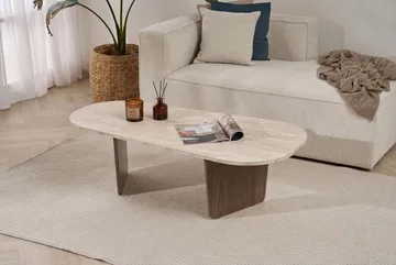 Omari Soffbord 130 cm - Travertin och valnöt - Products - Möbler - Bord & matgrupp - Soffbord