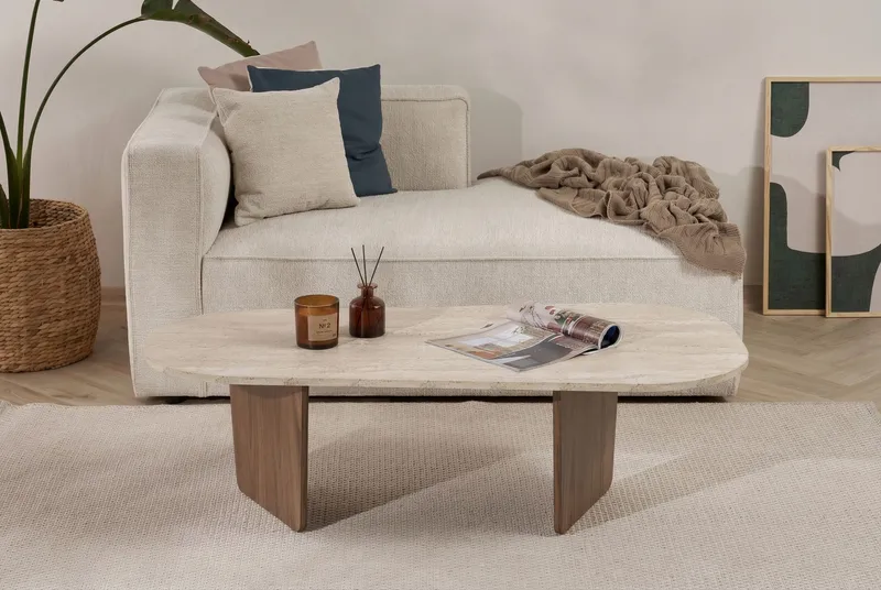 Omari Soffbord 130 cm - Travertin och valnöt - Products - Möbler - Bord & matgrupp - Soffbord