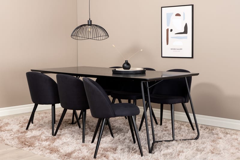 Petra Matgrupp 190 cm Rektangulär med 6 Velvet stolar - Svart - Products - Möbler - Bord & matgrupp - Matgrupp
