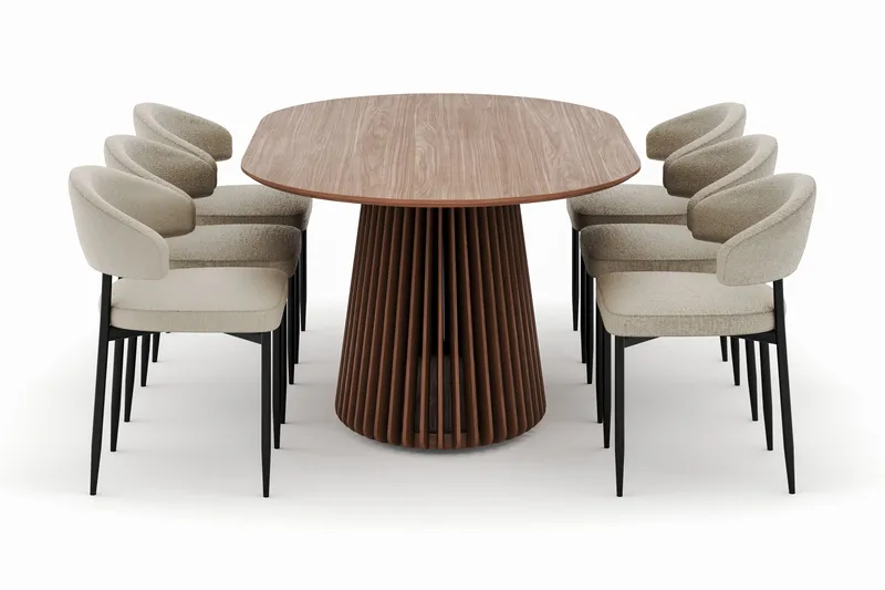 Peyra Ovalt Matbord 200 cm med 6 Sawako Stolar - Valnöt - Products - Möbler - Bord & matgrupp - Matgrupp