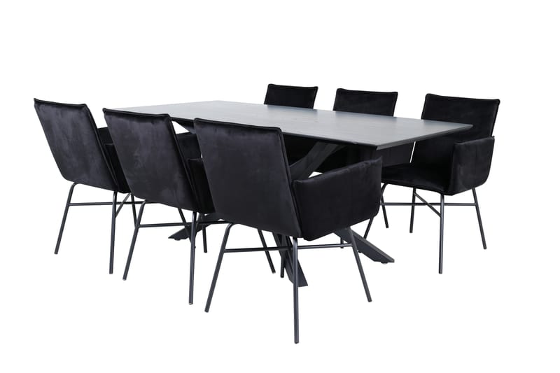 Piazza Matgrupp 180 cm Rektangulär med 6 Petra stolar, Svart