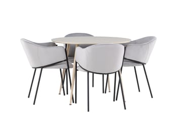 Plaza Matgrupp 100 cm Rund med 4 Evelina stolar - Whitewash/Grå - Products - Möbler - Bord & matgrupp - Matgrupp