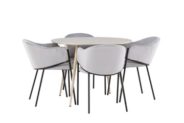 Plaza Matgrupp 100 cm Rund med 4 Evelina stolar - Whitewash/Grå - Products - Möbler - Bord & matgrupp - Matgrupp