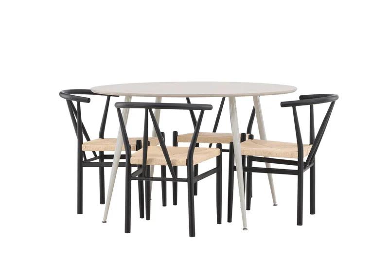 Plaza Matgrupp 120 cm Rund med 4 Alfons stolar, Beige/Svart