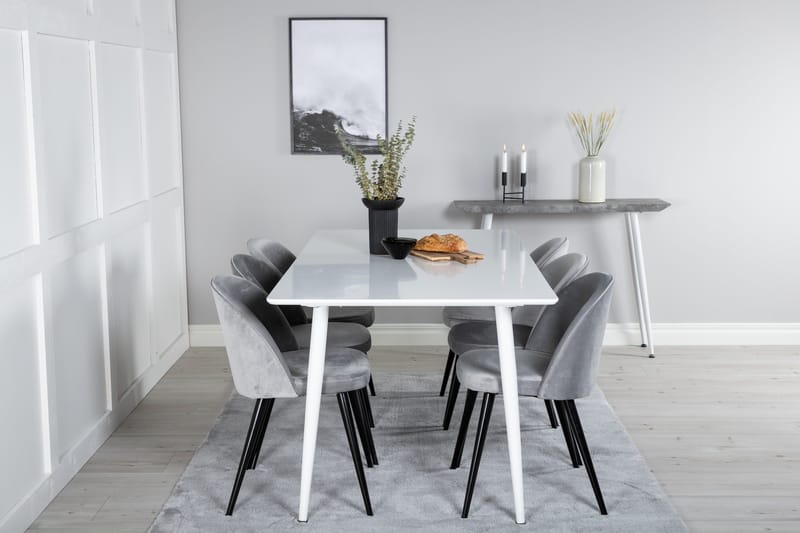 Polar Matgrupp 180 cm Rektangulär med 6 Velvet stolar - Svart - Products - Möbler - Bord & matgrupp - Matgrupp