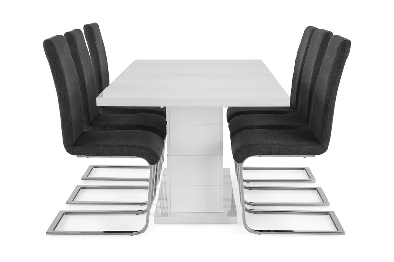 Ratliff Förlängningsbar Matgrupp 180 cm med 6 Cibus Stol - Vit/Grå/Krom - Products - Möbler - Bord & matgrupp - Matgrupp
