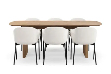 Richeto Matbord 210 cm med 6 Filip Matstolar - Naturlig finish / Vit Bouclé - Products - Möbler - Bord & matgrupp - Matgrupp