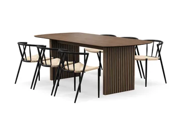 Richeto Matbord 210 cm med 6 Winston Matstolar - Rökt ek / Beige / Metallben Svart - Products - Möbler - Bord & matgrupp - Matgrupp