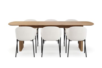 Richeto Matbord 240 cm med 6 Filip Matstolar - Naturlig finish / Vit Bouclé - Products - Möbler - Bord & matgrupp - Matgrupp
