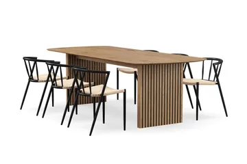 Richeto Matbord 240 cm med 6 Winston Matstolar - Naturlig finish / Beige / Metallben Svart - Products - Möbler - Bord & matgrupp - Matgrupp