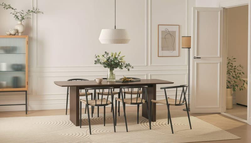 Richeto Matbord 240 cm med 6 Winston Matstolar - Rökt ek / Beige / Metallben Svart - Products - Möbler - Bord & matgrupp - Matgrupp