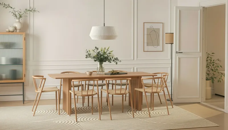 Richeto Matbord 240 cm med 8 Winston Matstolar - Naturlig finish / Beige / Metallben Ek - Products - Möbler - Bord & matgrupp - Matgrupp