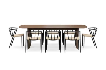 Richeto Matbord 240 cm med 8 Winston Matstolar - Rökt ek / Beige / Metallben Svart - Products - Möbler - Bord & matgrupp - Matgrupp