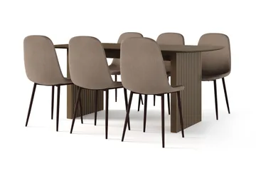 Richeto Matbord Rökt Ek 180 cm valnöt +  6 st Nibe stol brun med valnöt ben - Brun - Products - Möbler - Bord & matgrupp - Matgrupp