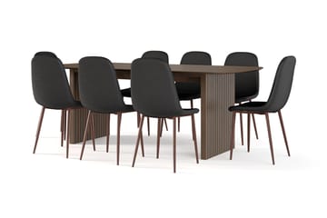 Richeto Matbord Rökt Ek 210 cm valnöt +  8 st Nibe stol svart med valnöt ben - Brun/Svart - Products - Möbler - Bord & matgrupp - Matgrupp