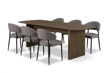 Richeto Matbord Rökt Ek 240 cm med 6 Sawako Greige Stolar - Rökt ek/Greige - Products - Möbler - Bord & matgrupp - Matgrupp