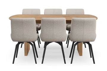Richeto Matgrupp 180 cm med 6 Mora Snurrstolar - Naturlig finish/Mörkbeige - Products - Möbler - Bord & matgrupp - Matgrupp