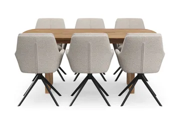 Richeto Matgrupp 180 cm med 6 Torsby Snurrstolar - Naturlig finish/Mörkbeige - Products - Möbler - Bord & matgrupp - Matgrupp