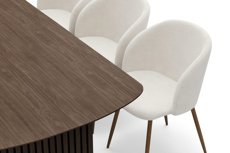 Richeto Matgrupp med 6 Greya Matstolar med Armstöd - Naturlig Finish/Vit Bouclé - Products - Möbler - Bord & matgrupp - Matgrupp