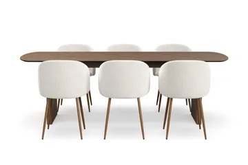 Richeto Matgrupp med 6 Greya Matstolar med Armstöd - Rökt Ek/Vit Bouclé - Products - Möbler - Bord & matgrupp - Matgrupp