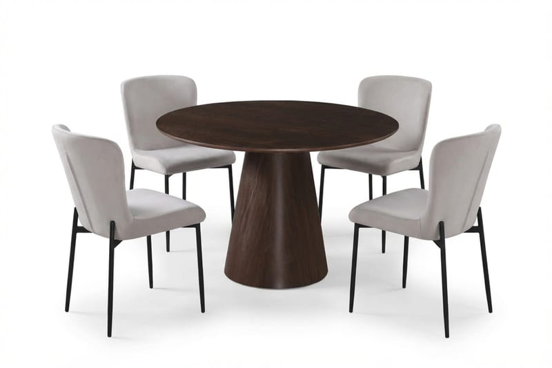 Siena Matgrupp runt 110 cm Rökt Ek med 4 Elsie Matstolar, Rökt ek/Beige