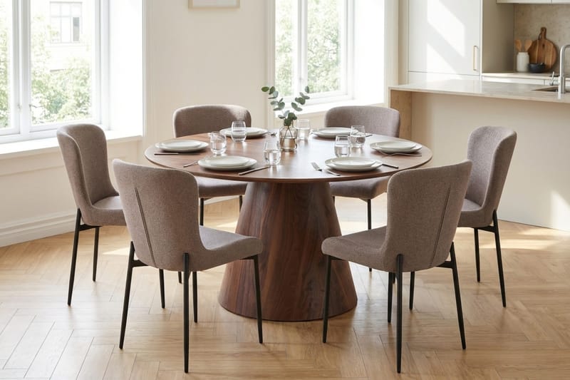 Siena Matgrupp runt 130 cm Valnöt med 6 Elsie Matstolar - Valnöt/Grå - Products - Möbler - Bord & matgrupp - Matgrupp