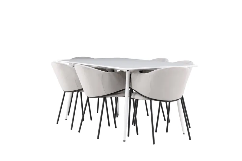 Silar Matgrupp 180 cm Rektangulär med 6 Evelina stolar, Vit/Grå