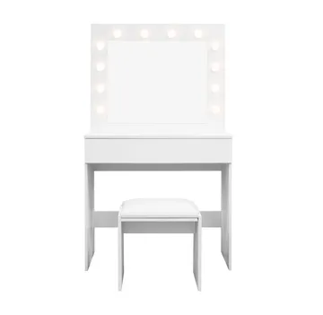 Glow Litet sminkbord 80 cm med spegel lådor och pall -  LED Belysning - Vit - Products - Möbler - Bord & matgrupp - Sminkbord & toalettbord
