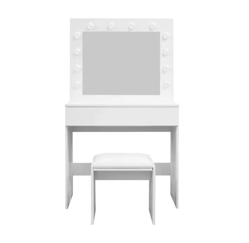 Glow Litet sminkbord 80 cm med spegel lådor och pall -  LED Belysning - Vit - Products - Möbler - Bord & matgrupp - Sminkbord & toalettbord