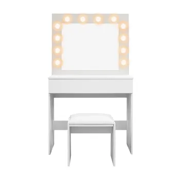 Glow Litet sminkbord 80 cm med spegel lådor och pall -  LED Belysning - Vit - Products - Möbler - Bord & matgrupp - Sminkbord & toalettbord