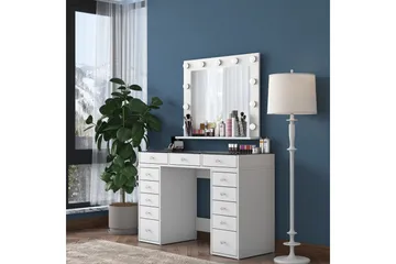 Ramender Stort Sminkbord med spegel och lampor med förvaring - Glas / Vit - Products - Möbler - Bord & matgrupp - Sminkbord & toalettbord