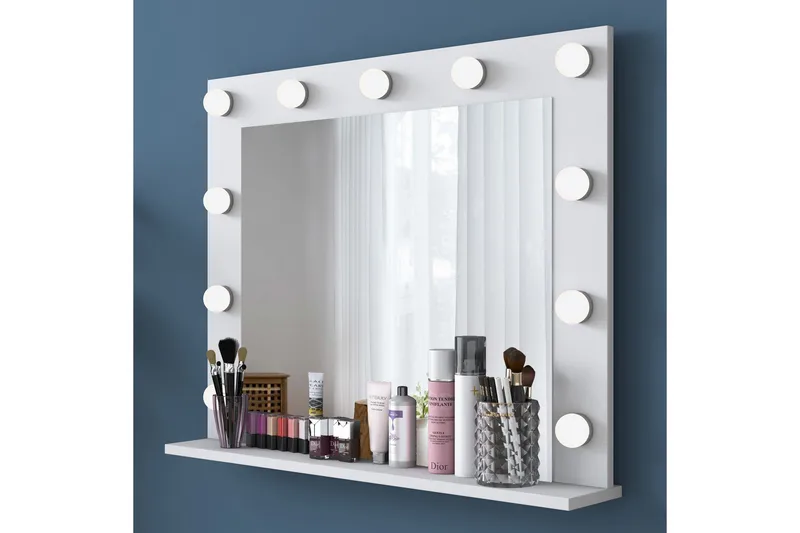 Ramender Stort Sminkbord med spegel och lampor med förvaring - Vit - Products - Möbler - Bord & matgrupp - Sminkbord & toalettbord