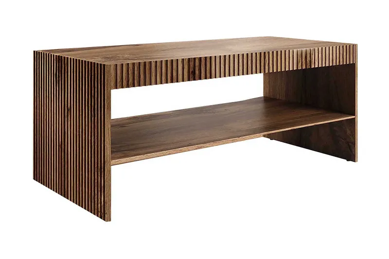 Juniskär ribbad soffbord med hyllförvaring rektangulärt- 120x57x50 Ek, Ek