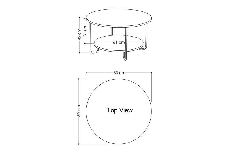 Ullavi Soffbord 80 cm Runt med Förvaring Hylla - Vit/Svart - Products - Möbler - Bord & matgrupp - Soffbord - Soffbord med förvaring