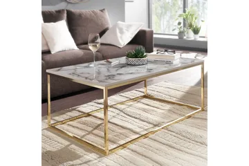 Soffbord Wohnling marmorutseende, rektangulär elegant, modern stil Guld, Marmorvit - Guld, Marmorvit - Products - Möbler - Bord & matgrupp - Soffbord