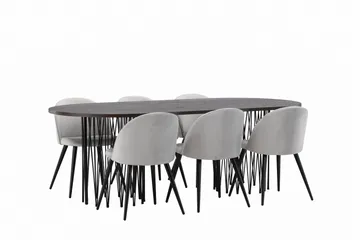 Stone Matgrupp 220 cm Rektangulär med 6 Velvet stolar - Grå - Products - Möbler - Bord & matgrupp - Matgrupp