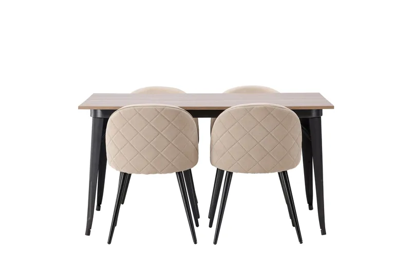 Tempe Matgrupp 140 cm Rektangulär med 4 Velvet stolar, Beige