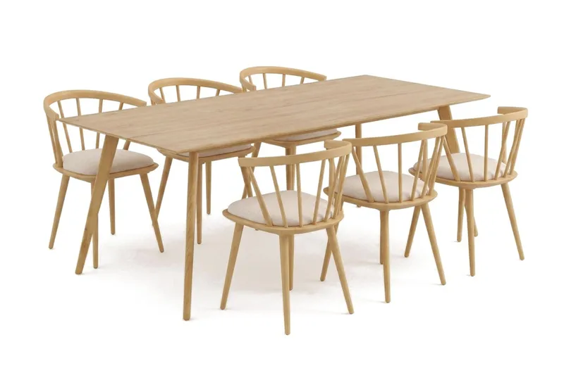 Tyrö Matgrupp 190 cm Ek med 6 st Tyrö Karmstolar med Dyna, Ek