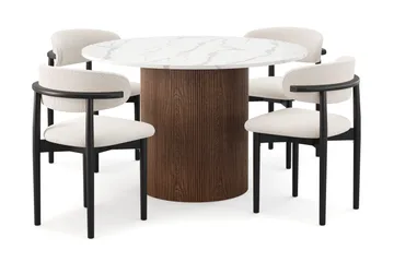 Uppveda Matbord 120 cm Rund med 4 st Jaiveer Matstolar - Brun - Products - Möbler - Bord & matgrupp - Matgrupp