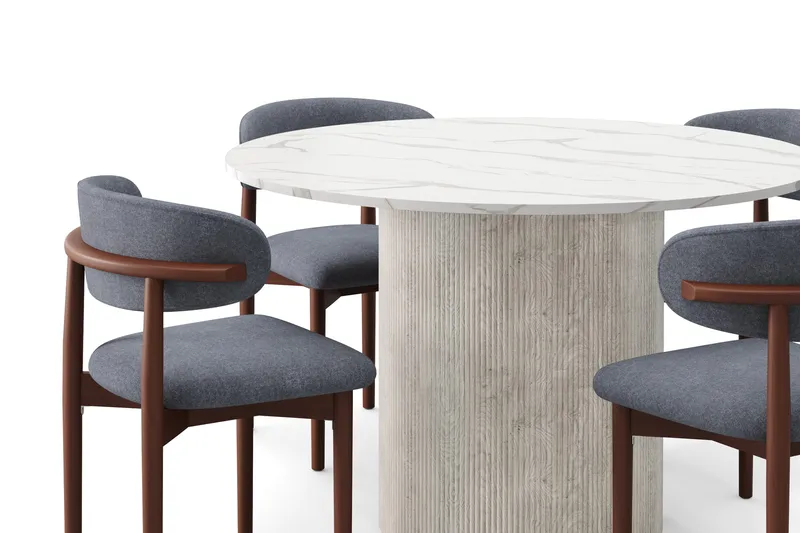 Uppveda Matbord 120 cm Rund med 4 st Jaiveer Matstolar - Vit - Products - Möbler - Bord & matgrupp - Matgrupp