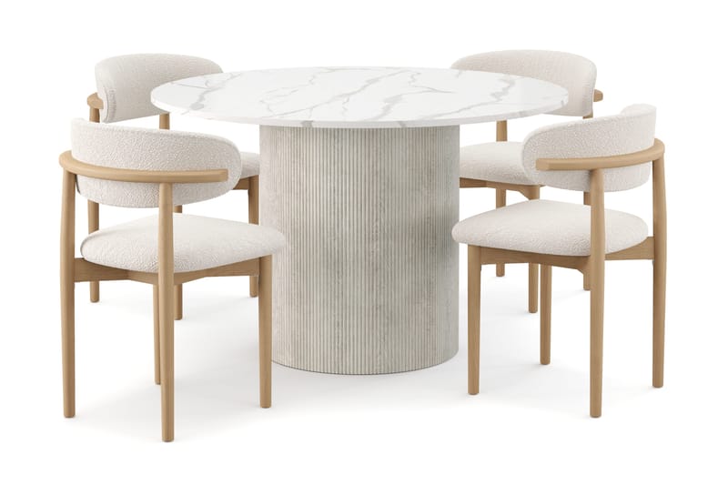 Uppveda Matbord 120 cm Rund med 4 st Jaiveer Matstolar, Vit