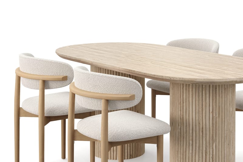 Uppveda Matbord Travetin utseende med 4 st Jaiveer Matstolar - Beige - Products - Möbler - Bord & matgrupp - Matgrupp