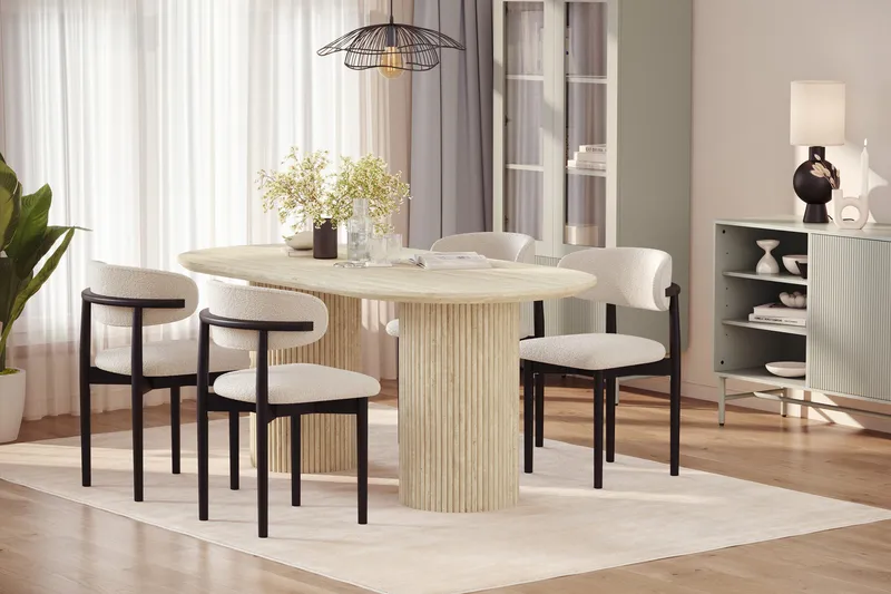 Uppveda Matbord Travetin utseende med 4 st Jaiveer Matstolar - Beige - Products - Möbler - Bord & matgrupp - Matgrupp