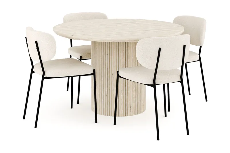 Uppveda Matgrupp 120 cm Rund med 4 Gemmiano Matstolar, Travetin