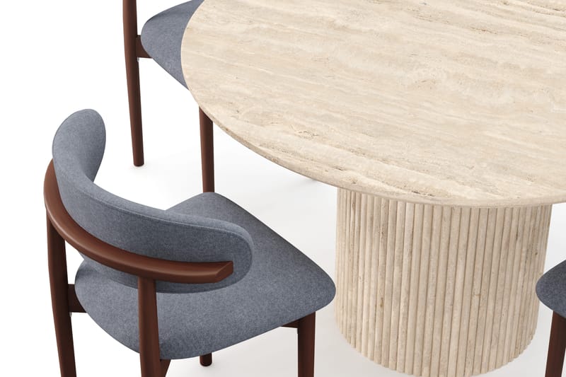 Uppveda Runt Matbord 120cm Travetin utseende med 4 st Jaiveer Matstolar - Beige - Products - Möbler - Bord & matgrupp - Matgrupp