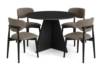 Vera Matgrupp runt 110 cm Svart med 4 Molly Matstolar - Svart - Products - Möbler - Bord & matgrupp - Matgrupp